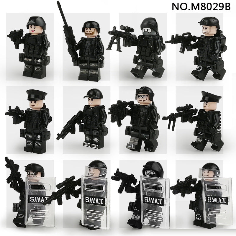 SWAT Team Special Forces 12 Custom Minifigures + Container Box Display - H6