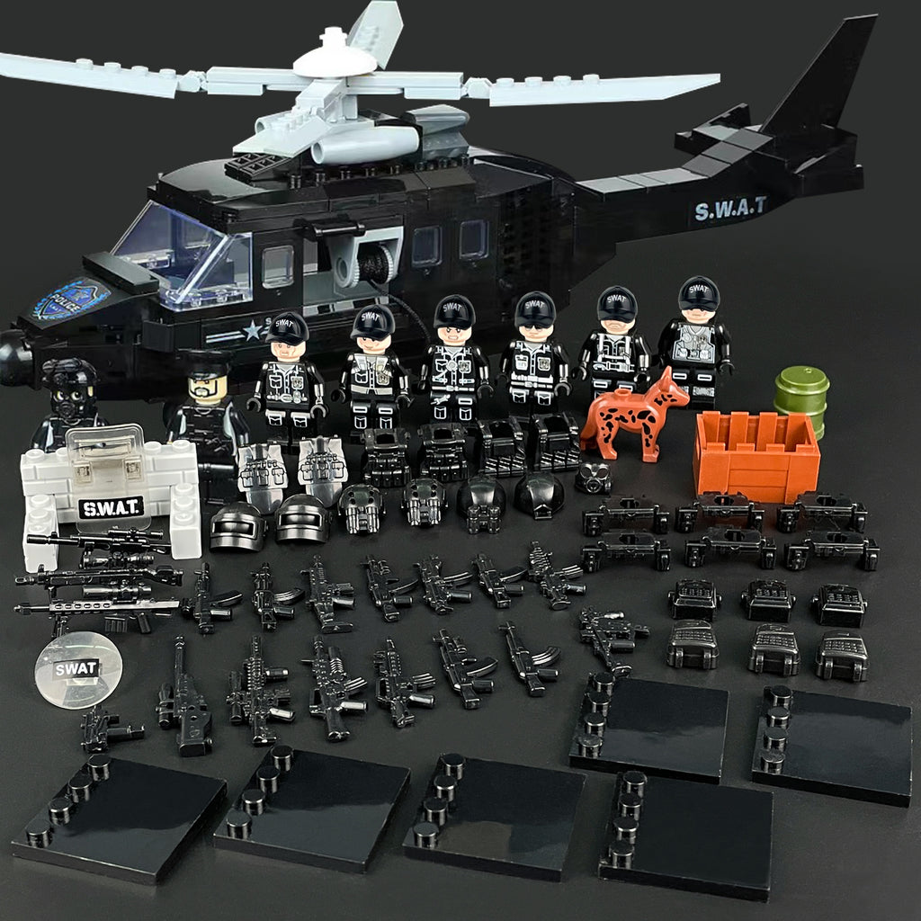 SWAT Team Special Forces 6 Custom Minifigures + Helicopter - D3