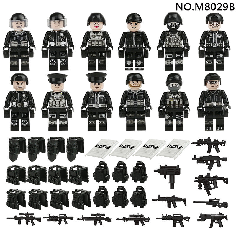 SWAT Team Special Forces 12 Custom Minifigures + Jeep - E12