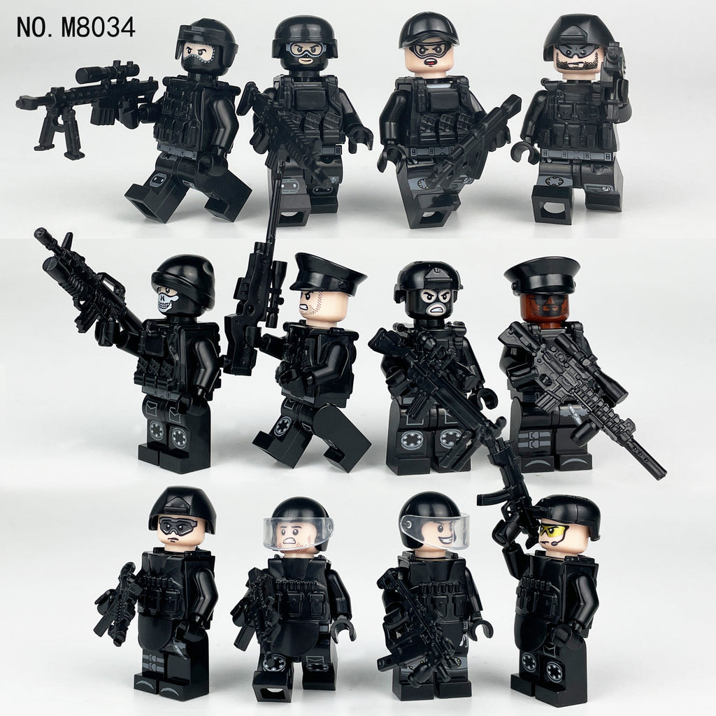 SWAT Team Special Forces 12 Custom Minifigures + Container Box Display - H7