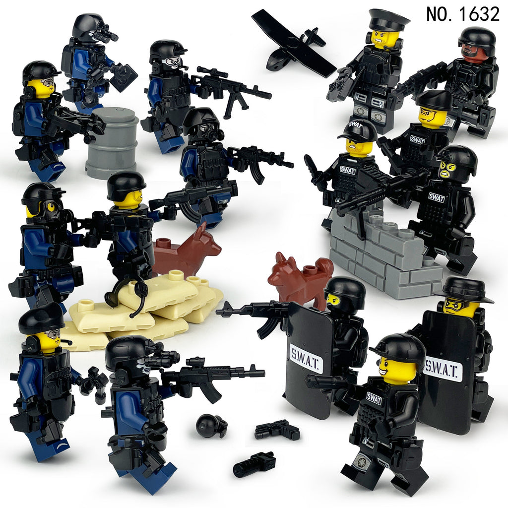 SWAT Team Special Forces 12 Custom Minifigures + Container Box Display - H12