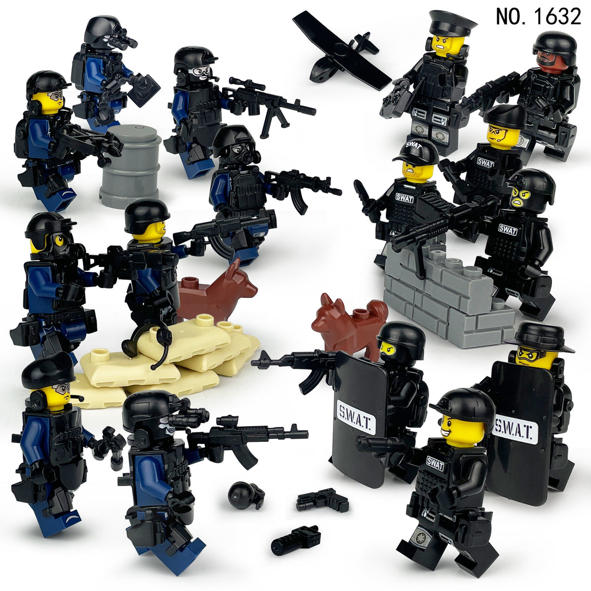 SWAT Team Special Forces 12 Custom Minifigures + Container Box Display - H12