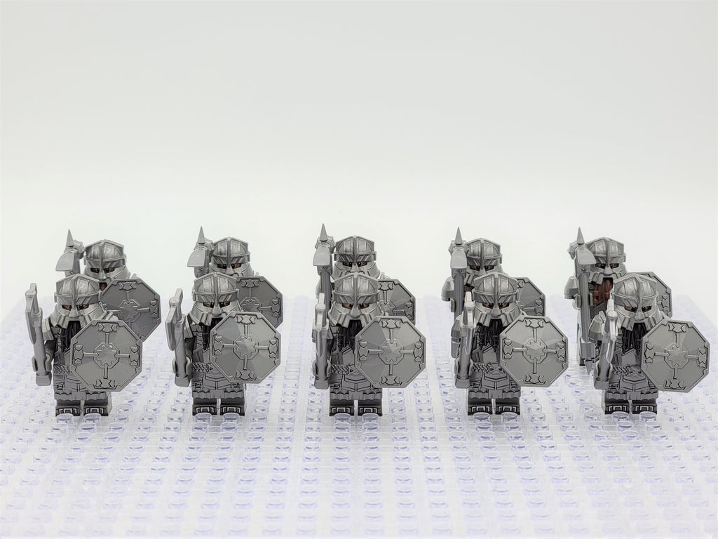 LOTR Mountain Dwarves Heavy Silver Army 10 Minifigures Set
