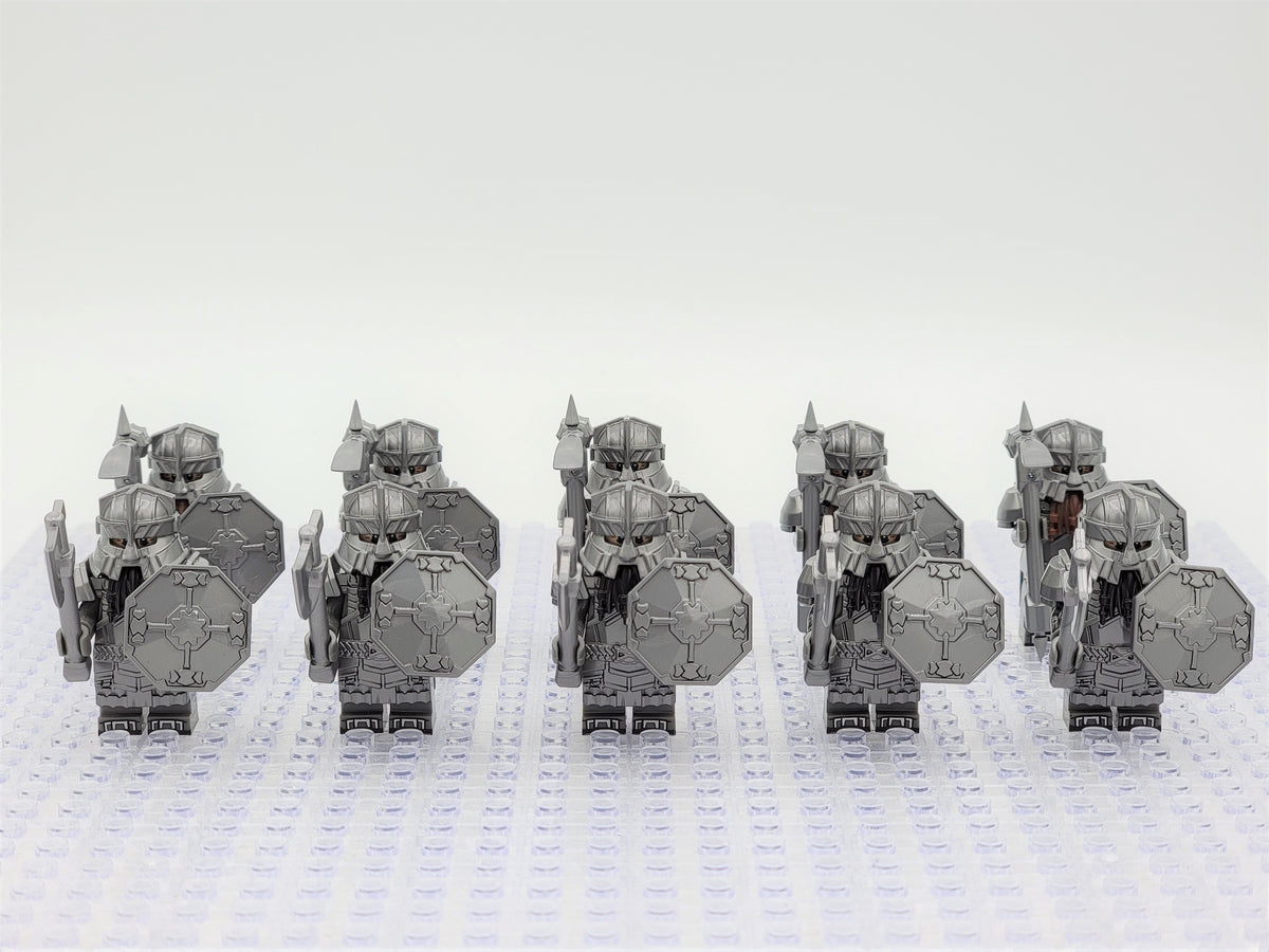 LOTR Mountain Dwarves Heavy Silver Army 10 Minifigures Set