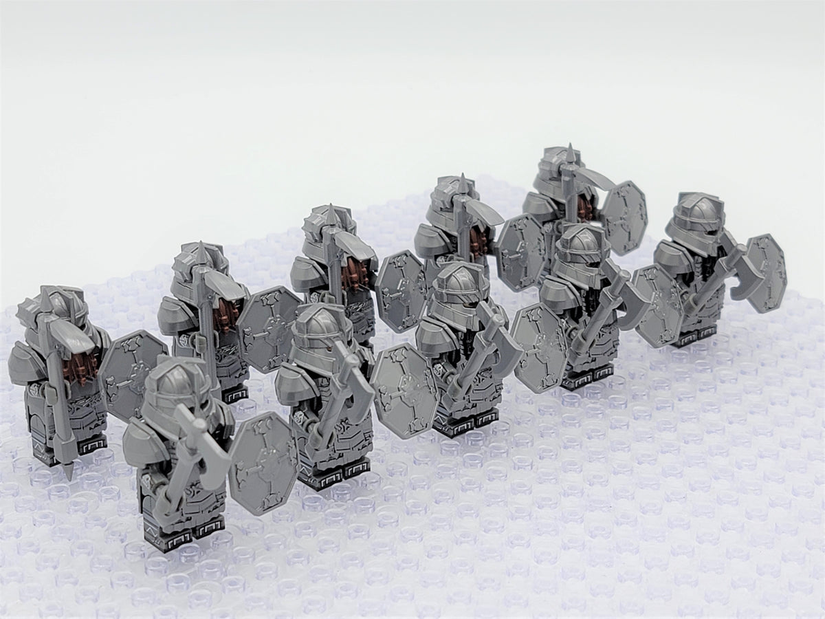 LOTR Mountain Dwarves Heavy Silver Army 10 Minifigures Set