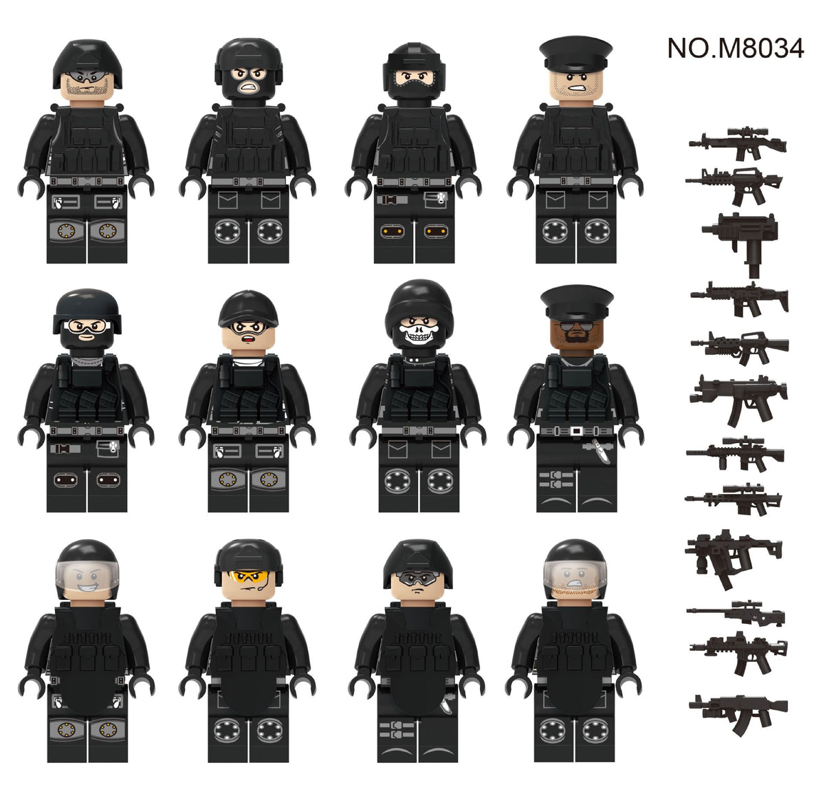SWAT Team Special Forces 12 Custom Minifigures + Container Box Display - H7