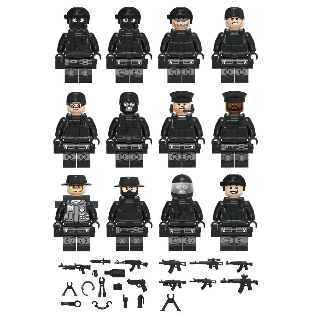 SWAT Team Special Forces 12 Custom Minifigures + Container Box Display - H1