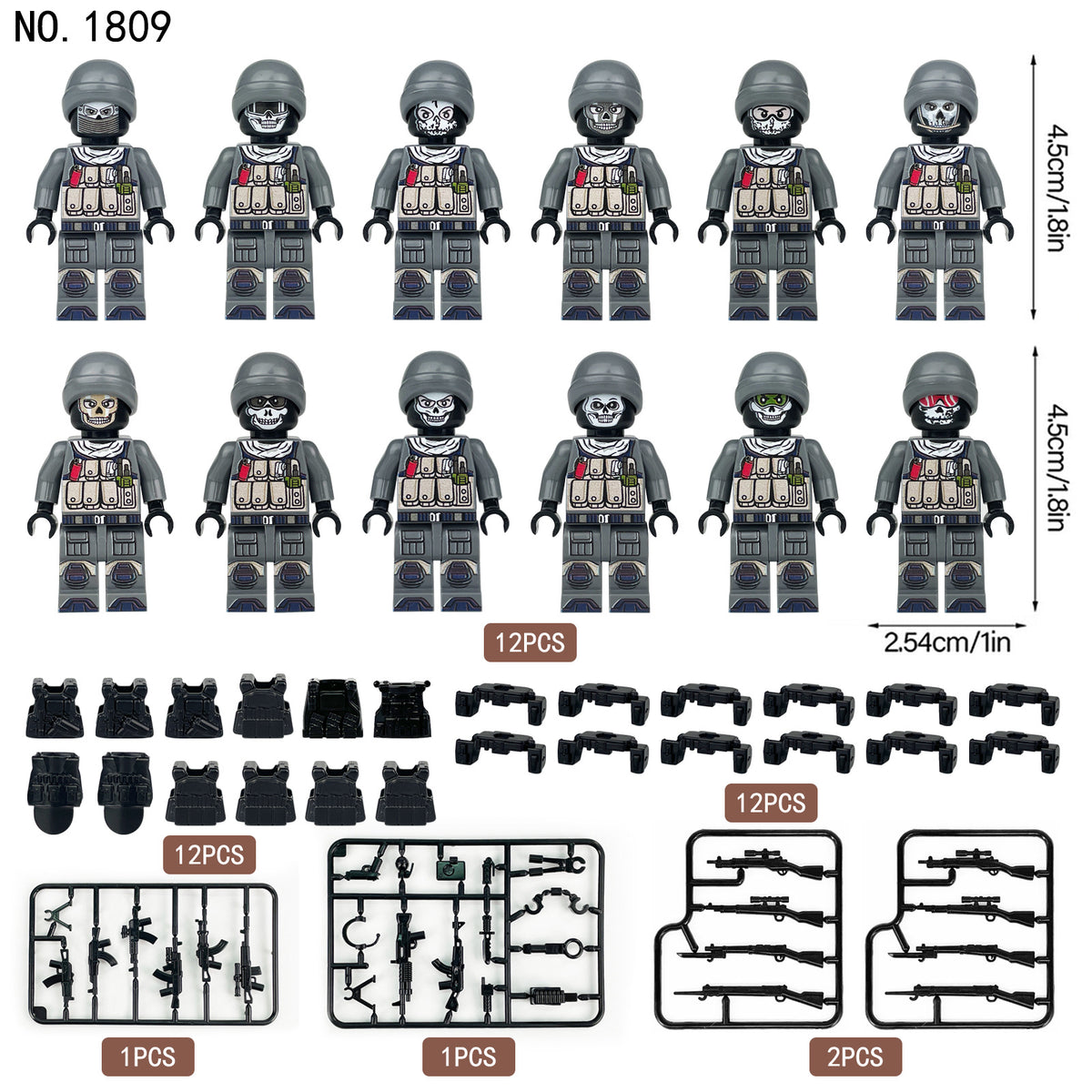 Ghost Team Special Forces 12 Custom Minifigures + Accessories - 1809