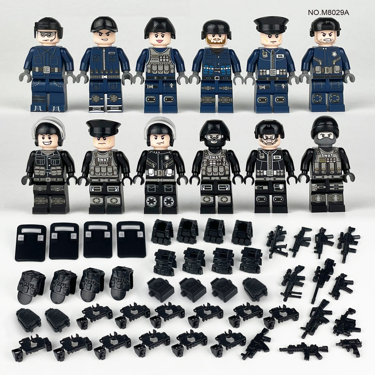 SWAT Team Special Forces 12 Custom Minifigures + Container Box Display - H10