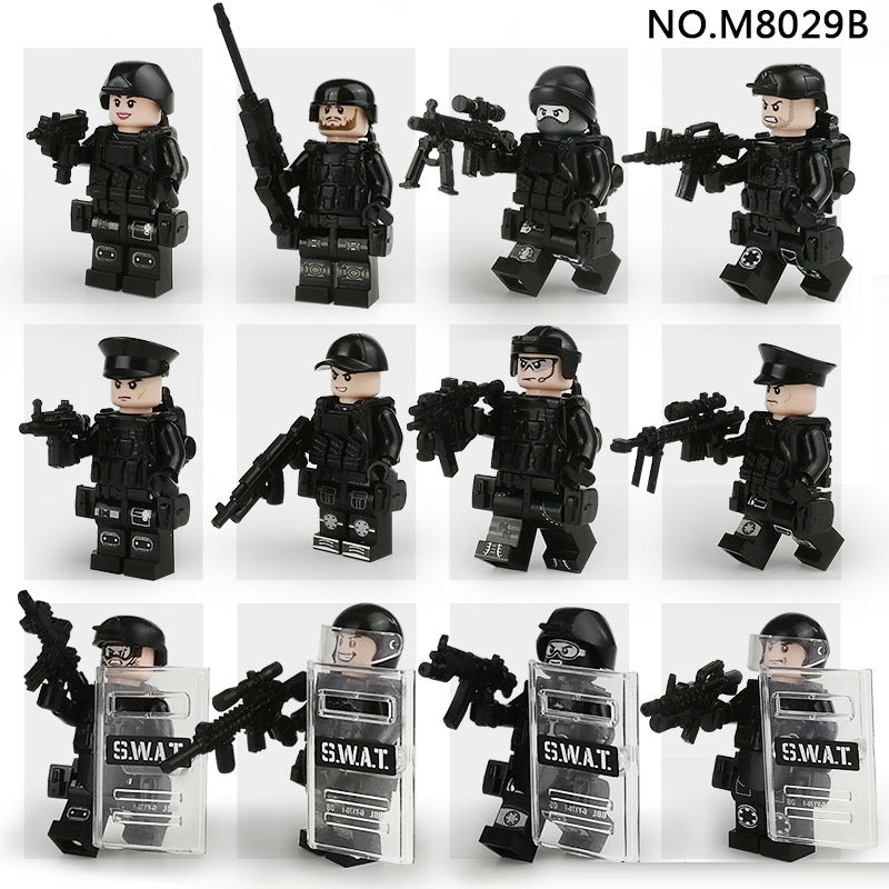 SWAT Team Special Forces 12 Custom Minifigures + Jeep - E12