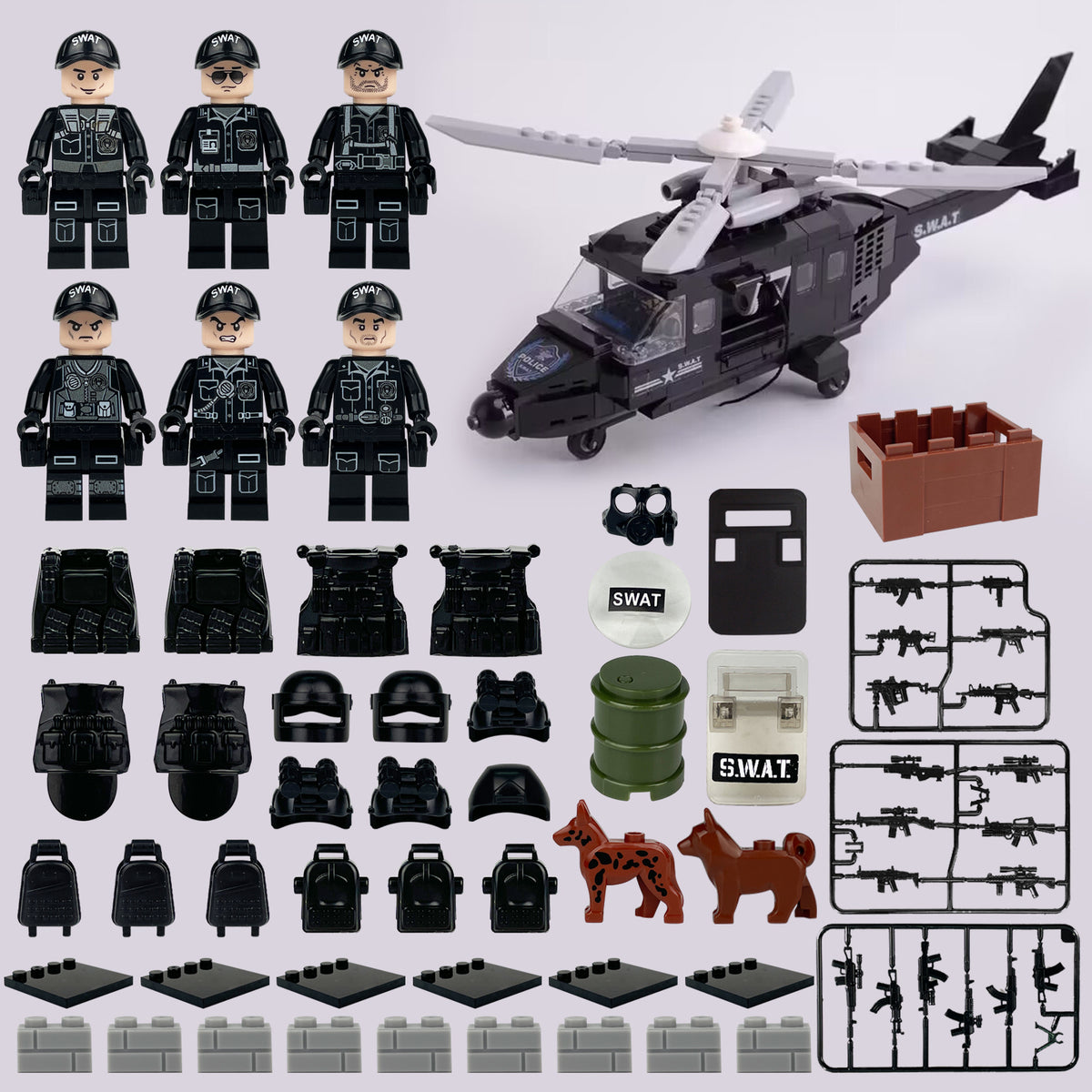 SWAT Team Special Forces 6 Custom Minifigures + Helicopter - D3