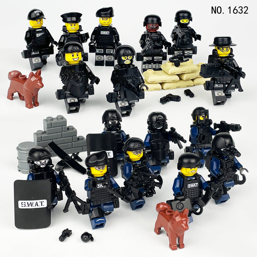 SWAT Team Special Forces 16 Custom Minifigures + Jeep - E2