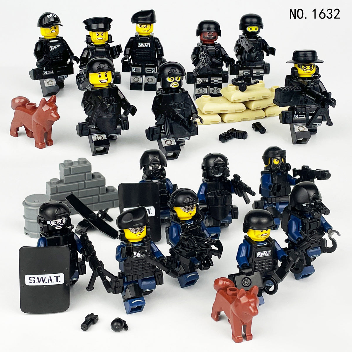 SWAT Team Special Forces 16 Custom Minifigures + Jeep - E2