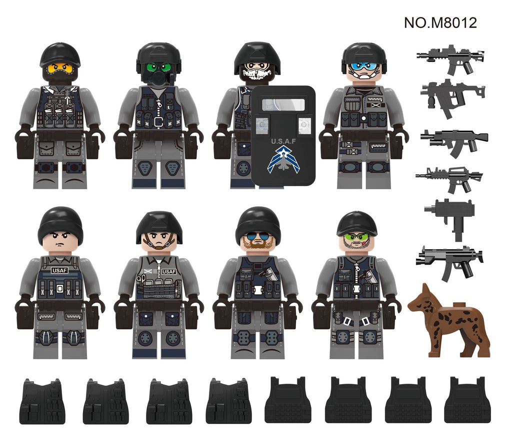 USAF Team Special Forces 8 Custom Minifigures + Container Box Display - H9