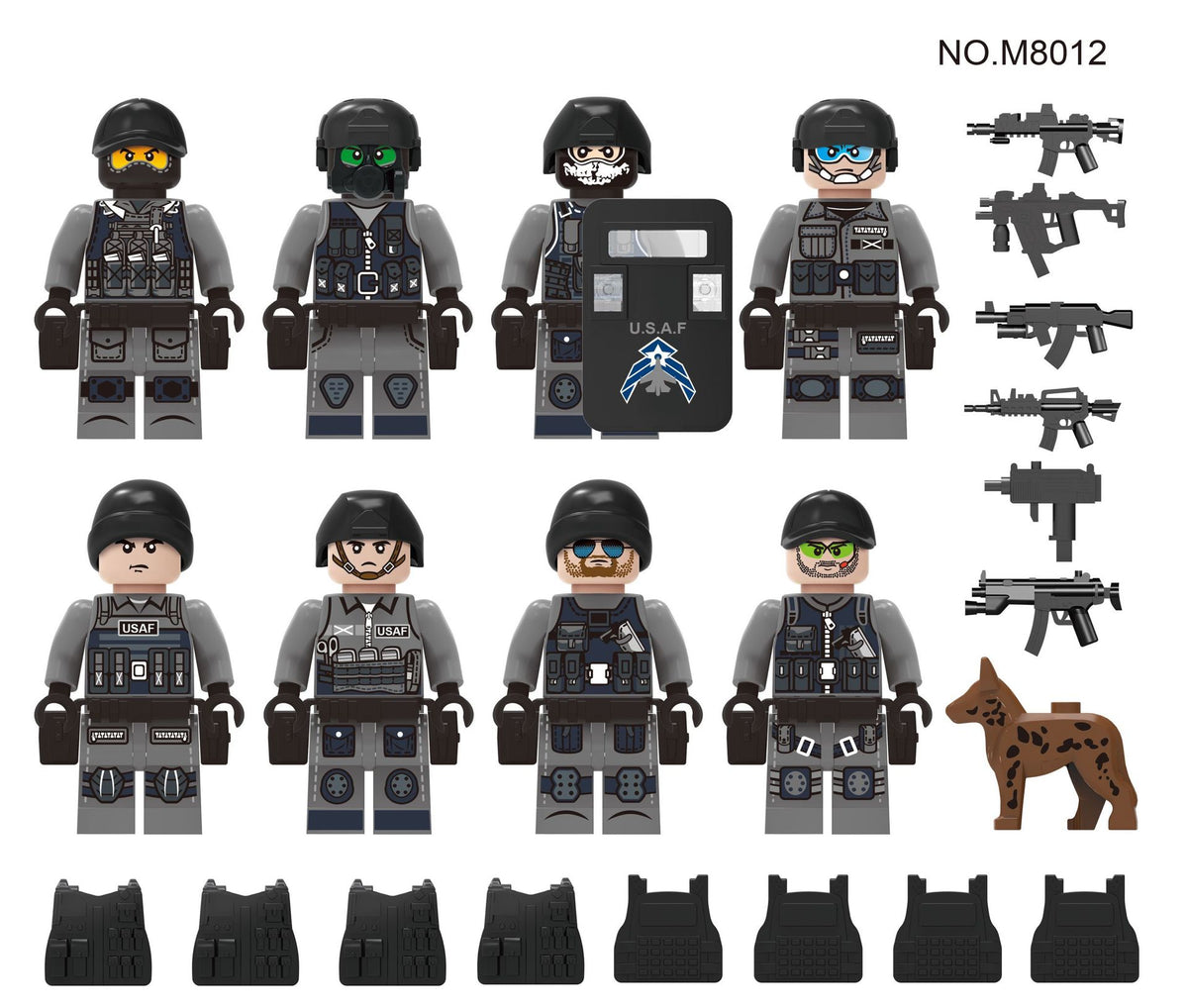 USAF Team Special Forces 8 Custom Minifigures + Container Box Display - H9