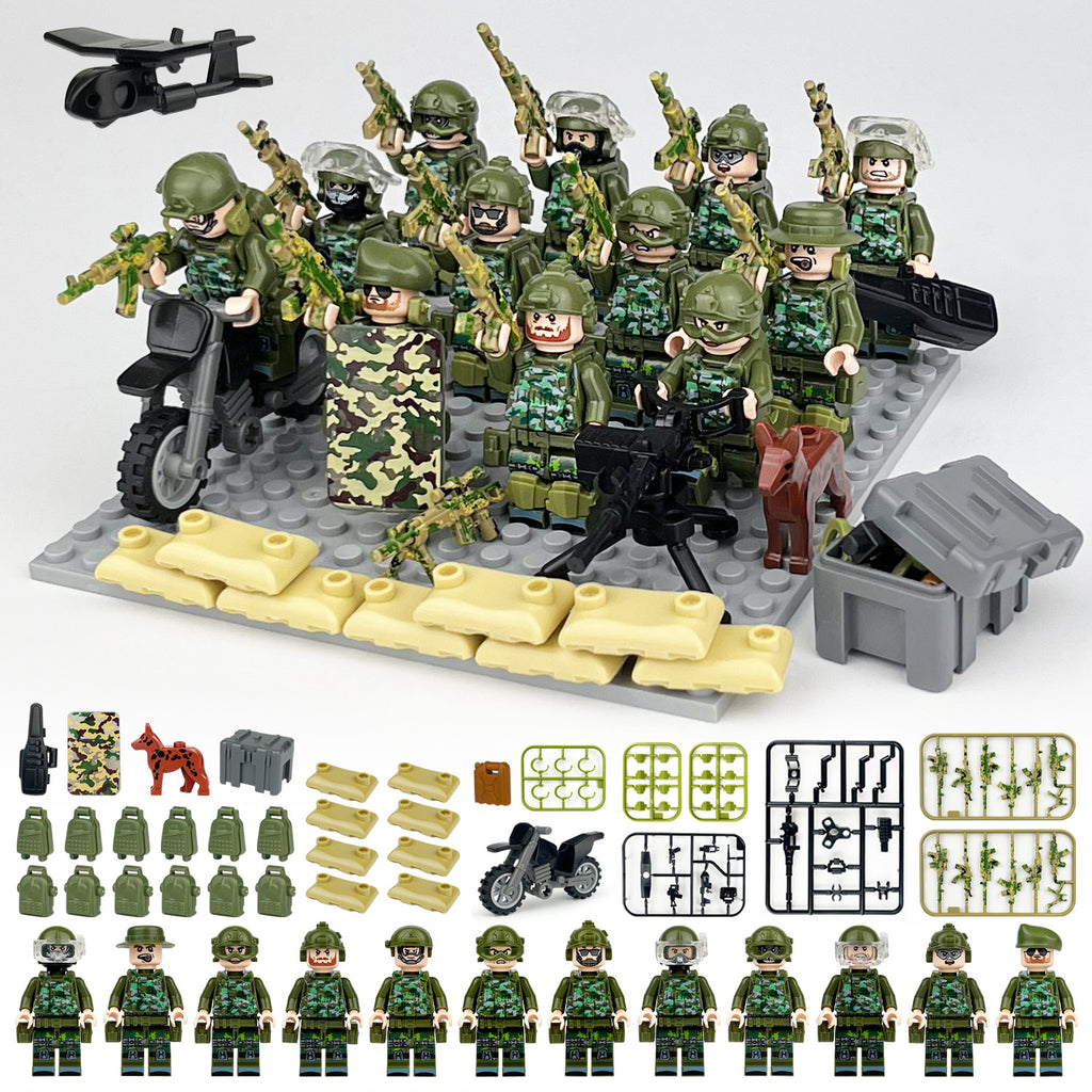 Army Jungle Special Forces 12 Custom Minifigures + Jeep - L43