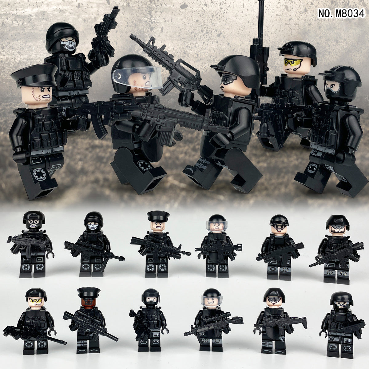 SWAT Team Special Forces 12 Custom Minifigures + Container Box Display - H7
