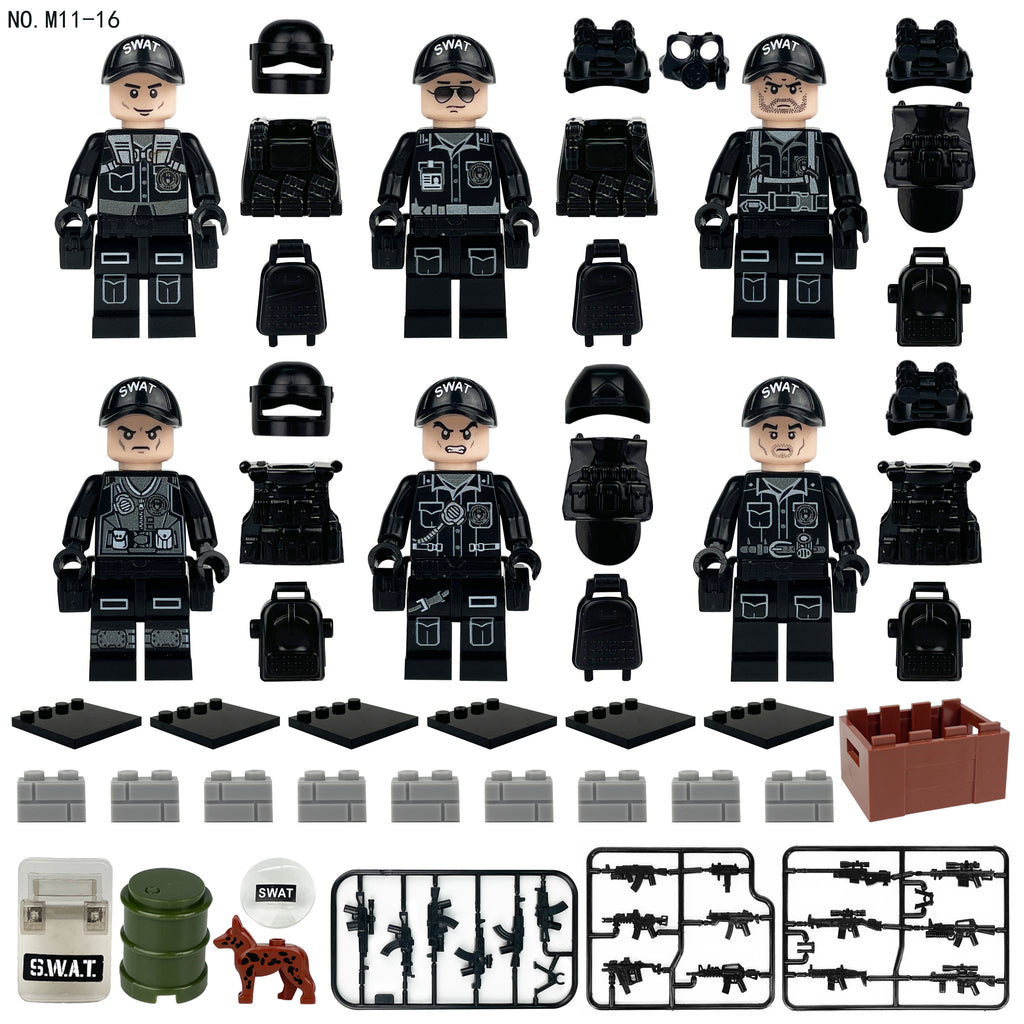 SWAT Team Special Forces 6 Custom Minifigures + Helicopter - D3