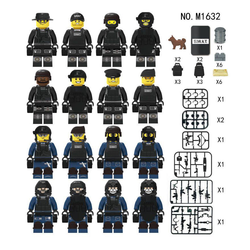 SWAT Team Special Forces 12 Custom Minifigures + Container Box Display - H12
