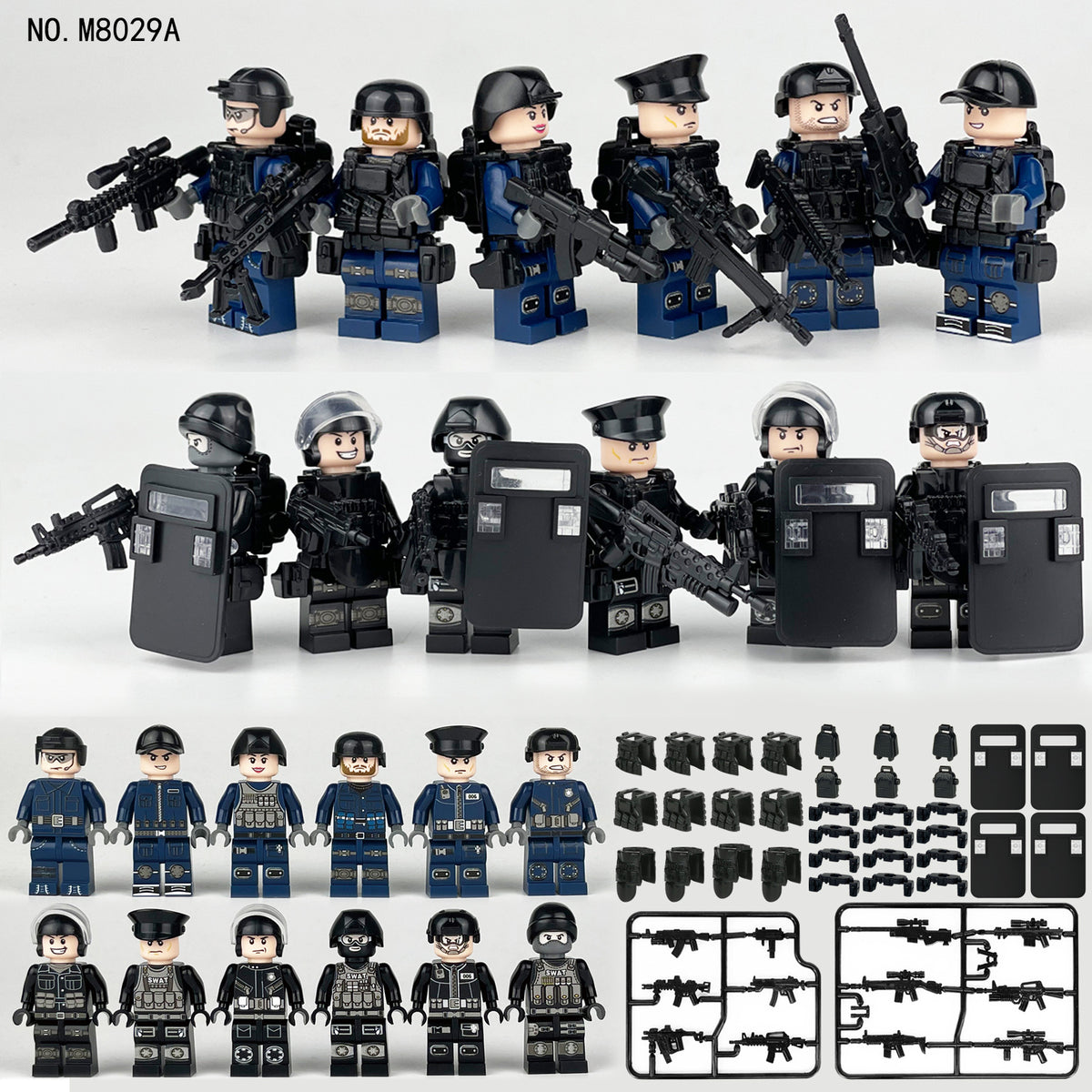 SWAT Team Special Forces 12 Custom Minifigures + Container Box Display - H10