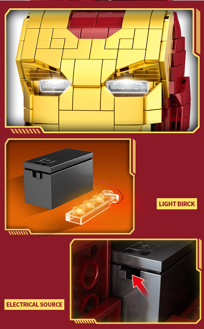Iron Man MK24 Helmet Custom Building Block Toy 768+pcs LED Kit