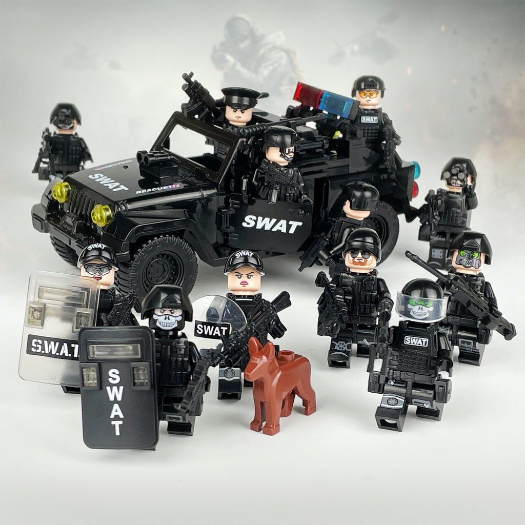 SWAT Team Special Forces 12 Custom Minifigures + Jeep - A-51