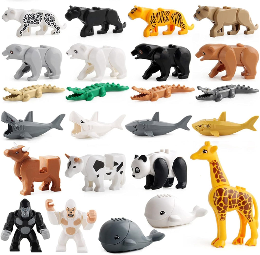 24 PCS Animals Building Block Toys, Animal Figures, Jungle Zoo Animal Bricks Toy with Orangutan, Panda, Giraffe, Accessories Bricks