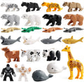 24 PCS Animals Building Block Toys, Animal Figures, Jungle Zoo Animal Bricks Toy with Orangutan, Panda, Giraffe, Accessories Bricks