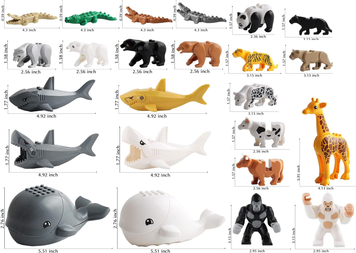 24 PCS Animals Building Block Toys, Animal Figures, Jungle Zoo Animal Bricks Toy with Orangutan, Panda, Giraffe, Accessories Bricks