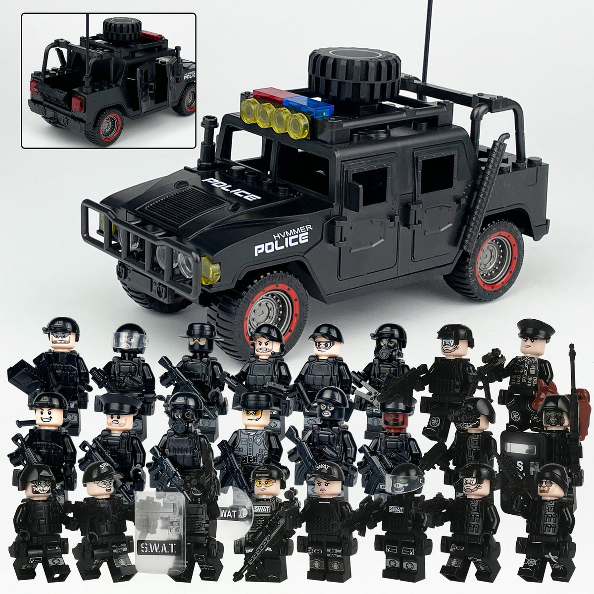 SWAT Team Special Forces 24 Custom Minifigures + Humvee - E22
