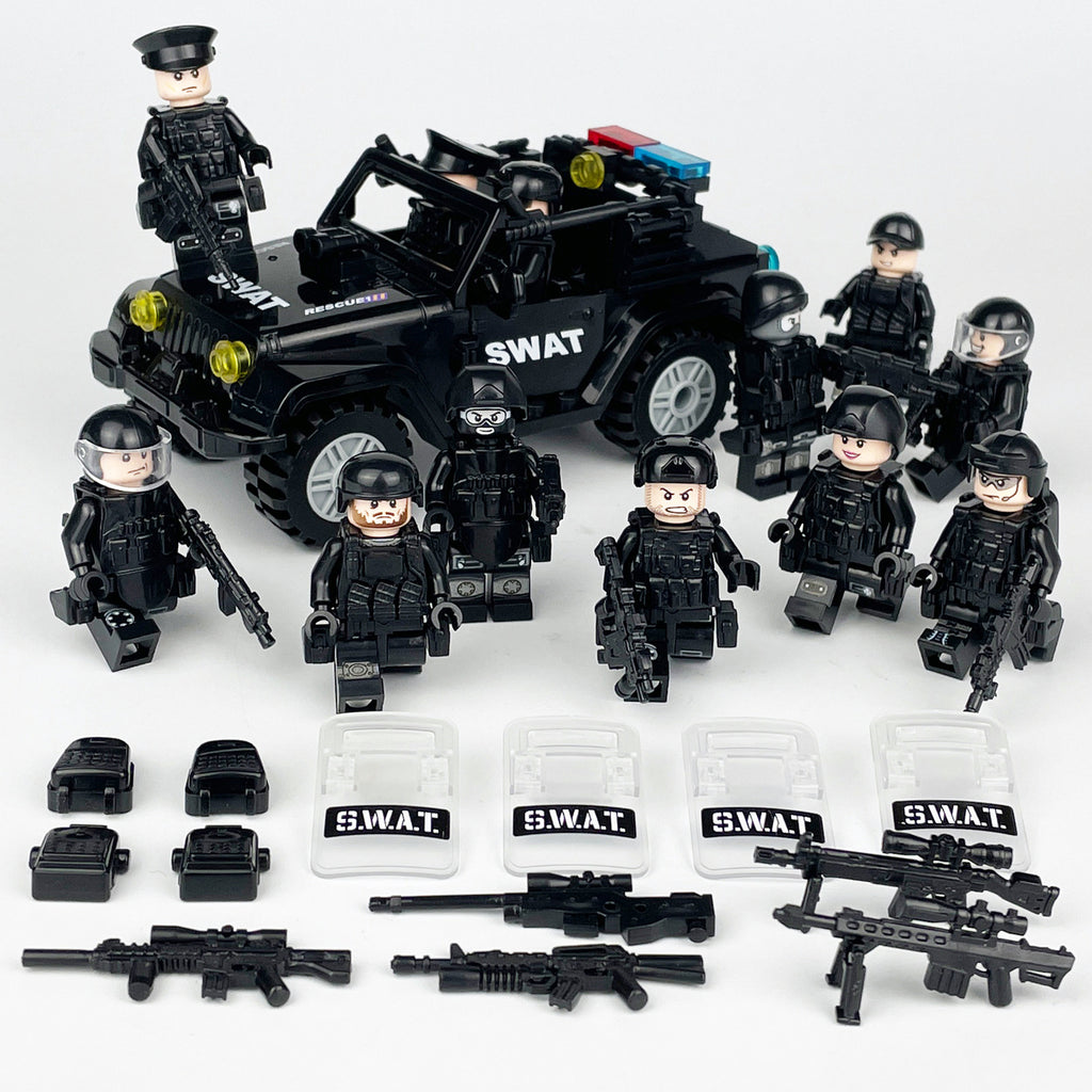 SWAT Team Special Forces 12 Custom Minifigures + Jeep - E3