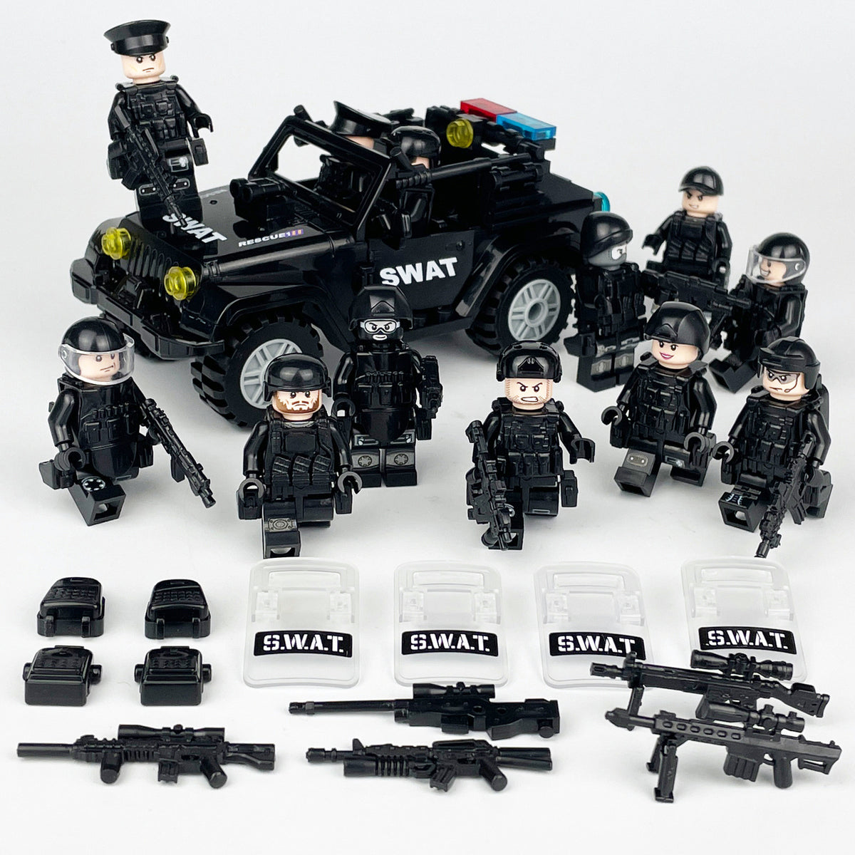SWAT Team Special Forces 12 Custom Minifigures + Jeep - E3