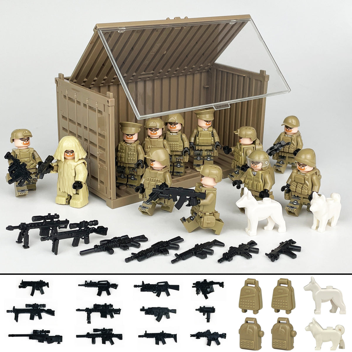 Army Special Forces 12 Custom Minifigures + Container Box Display - H25