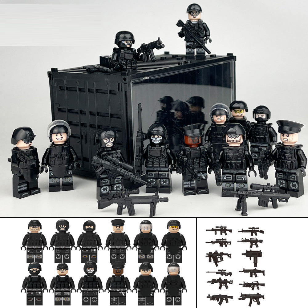 SWAT Team Special Forces 12 Custom Minifigures + Container Box Display - H7