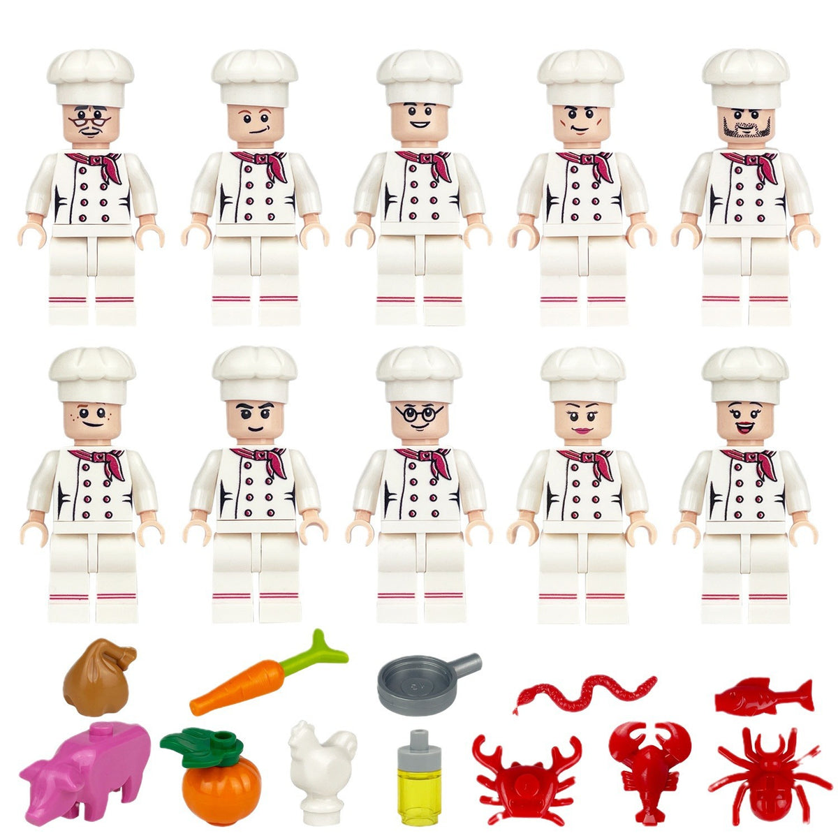 Chefs Cooks Custom 10 Minifigures with Accessories