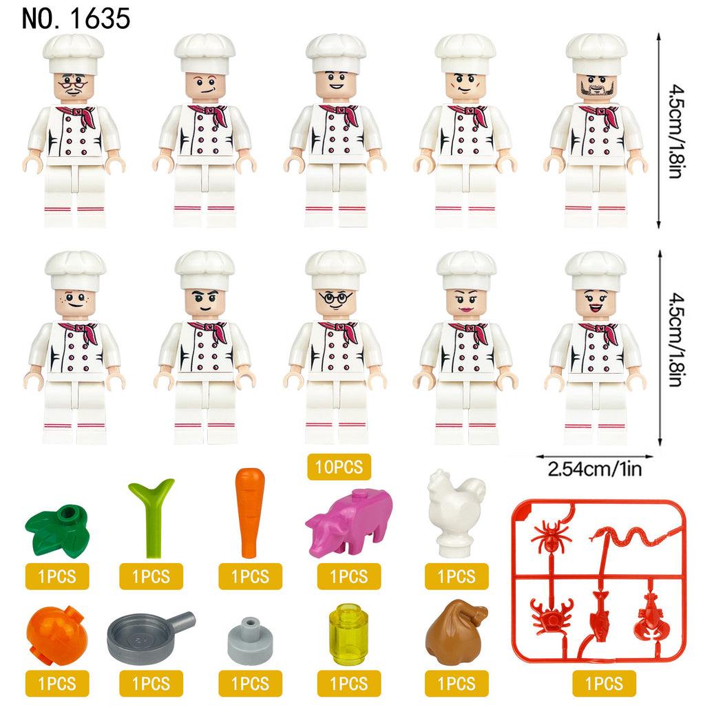 Chefs Cooks Custom 10 Minifigures with Accessories