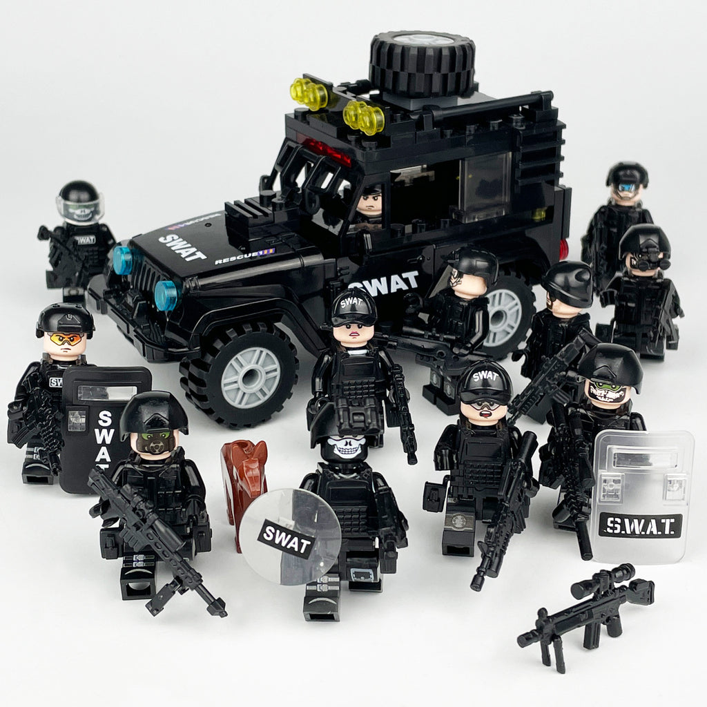 SWAT Team Special Forces 12 Custom Minifigures + Jeep - L42
