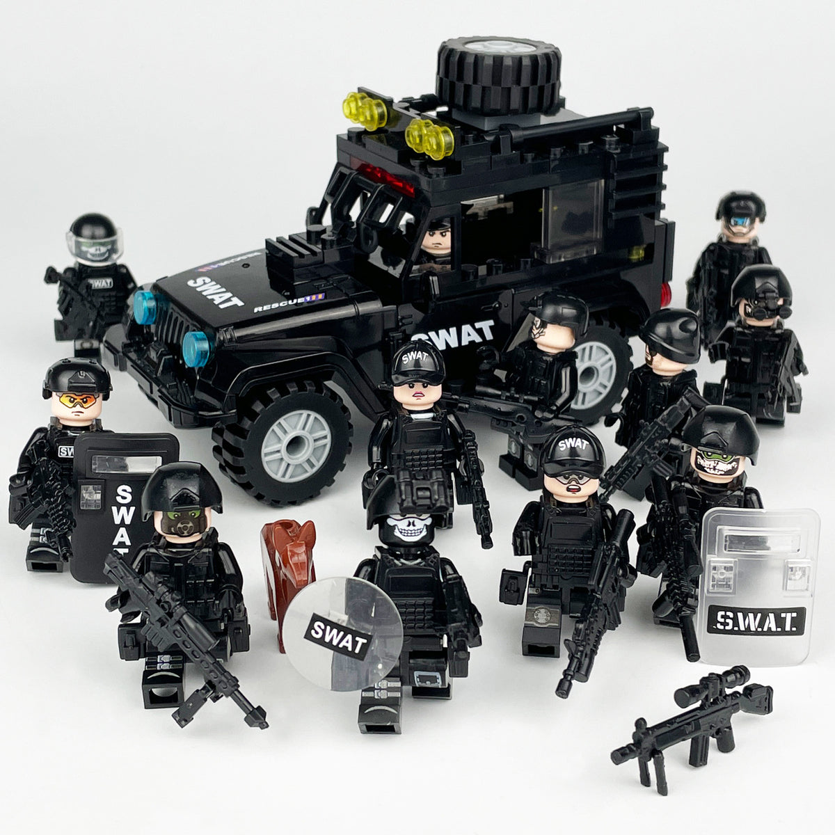 SWAT Team Special Forces 12 Custom Minifigures + Jeep - L42