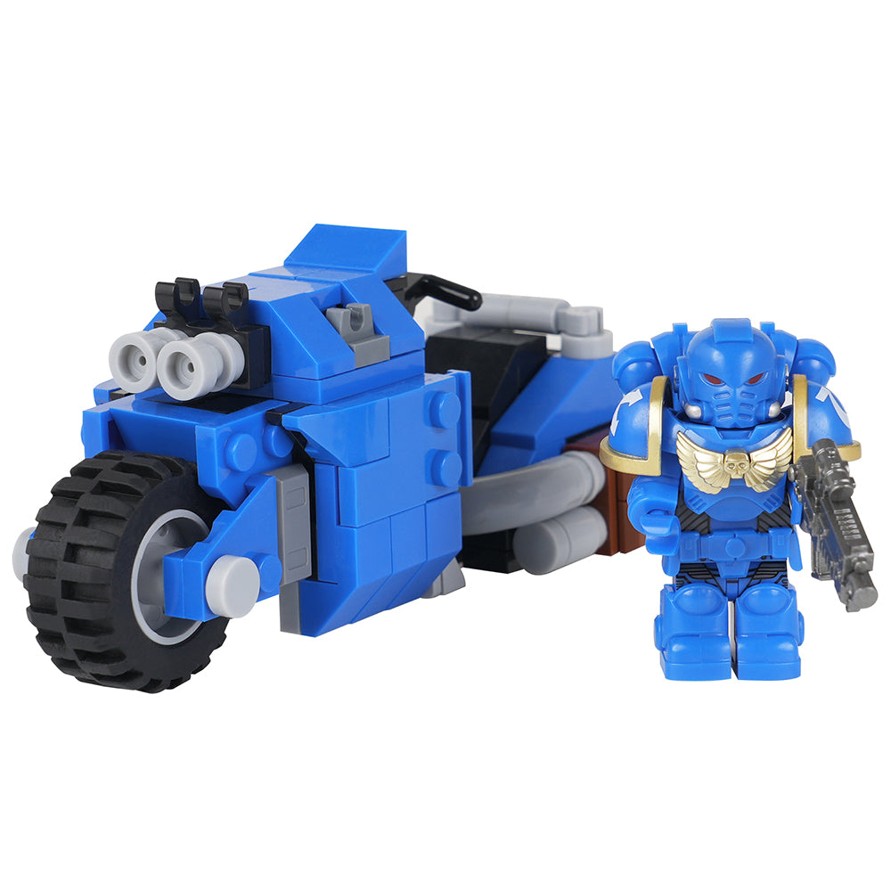 Warhammer 40K Space Marine + Blue Bike MOC Minifigure Set