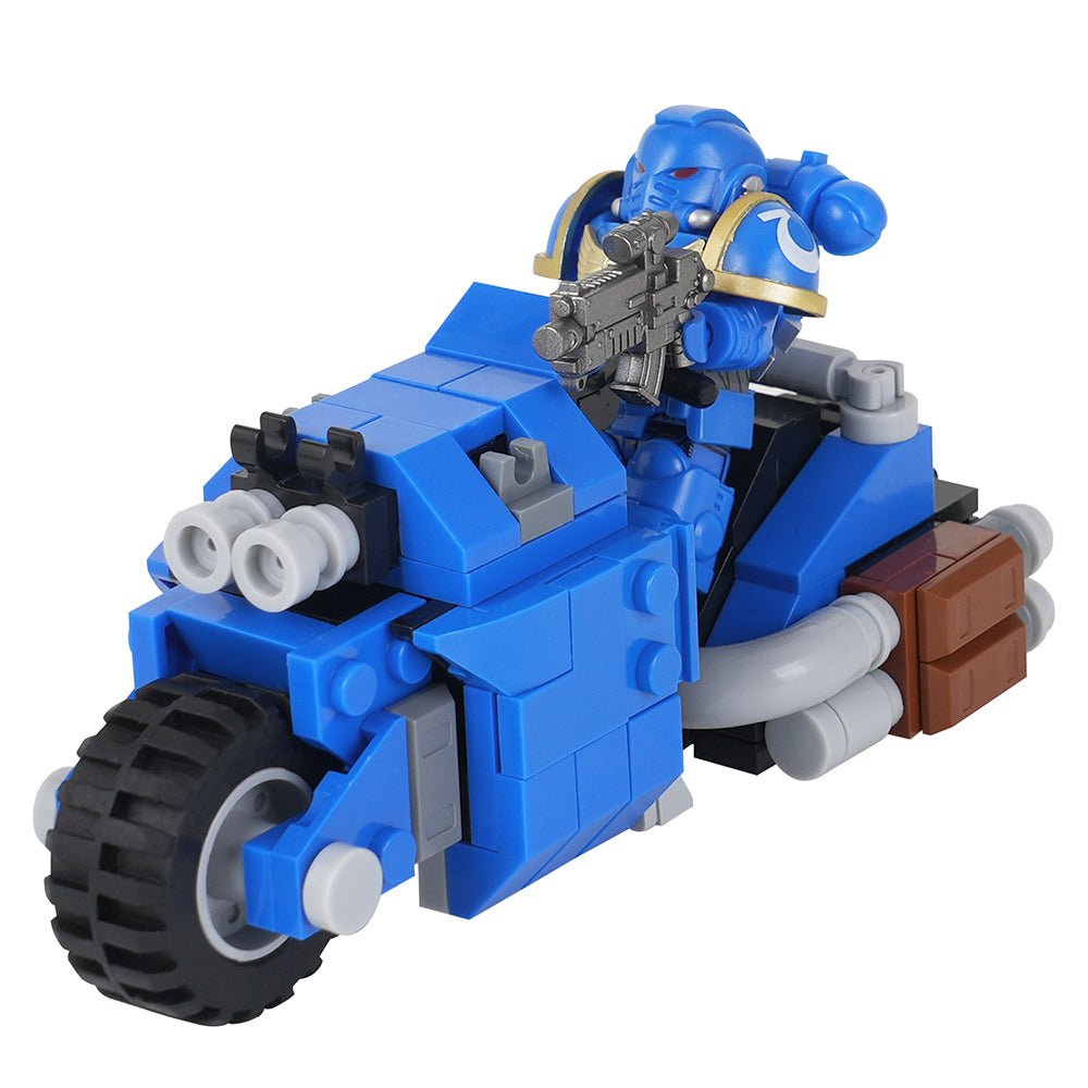 Warhammer 40K Space Marine + Blue Bike MOC Minifigure Set