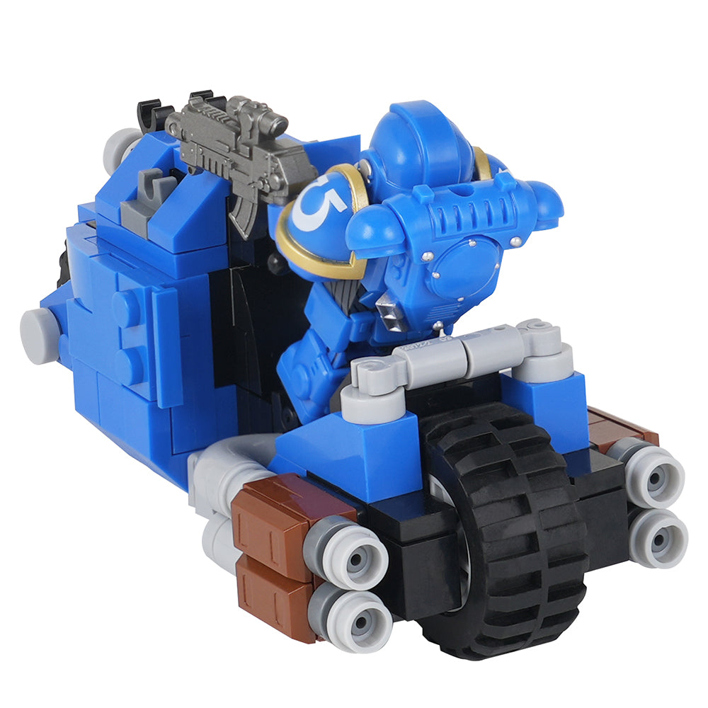Warhammer 40K Space Marine + Blue Bike MOC Minifigure Set