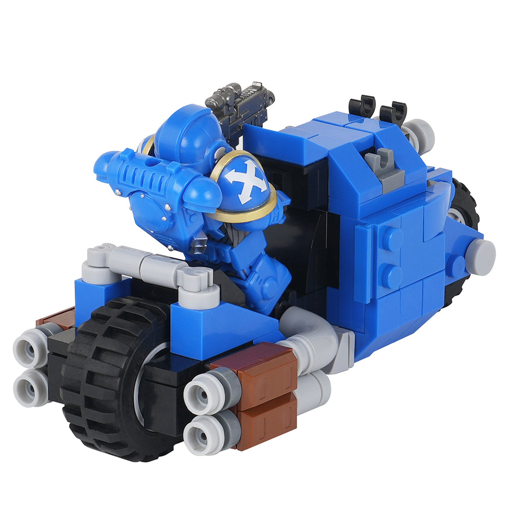 Warhammer 40K Space Marine + Blue Bike MOC Minifigure Set