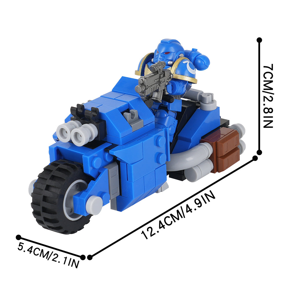 Warhammer 40K Space Marine + Blue Bike MOC Minifigure Set