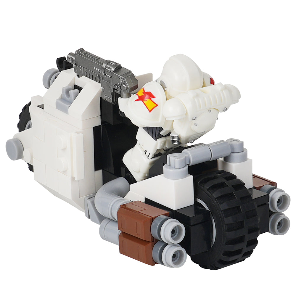 Warhammer 40K Space Marine + White Bike MOC Minifigure Set