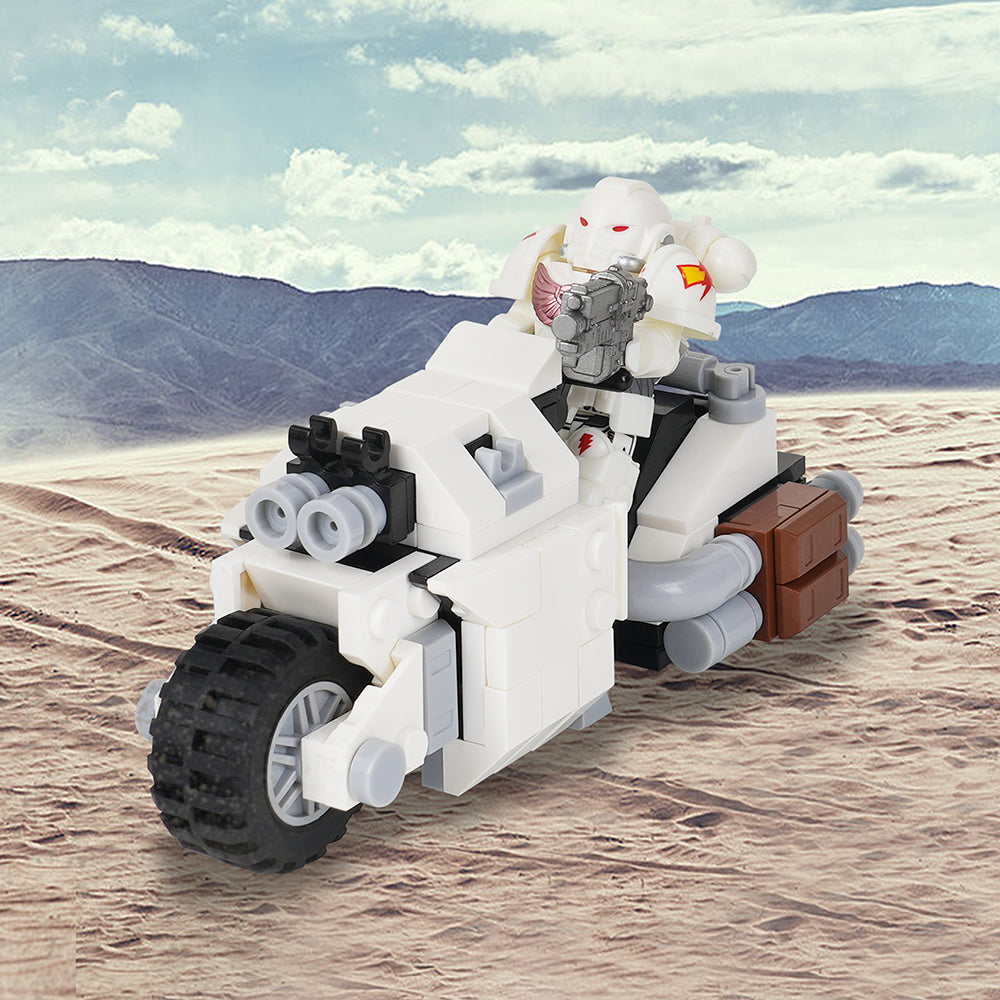 Warhammer 40K Space Marine + White Bike MOC Minifigure Set