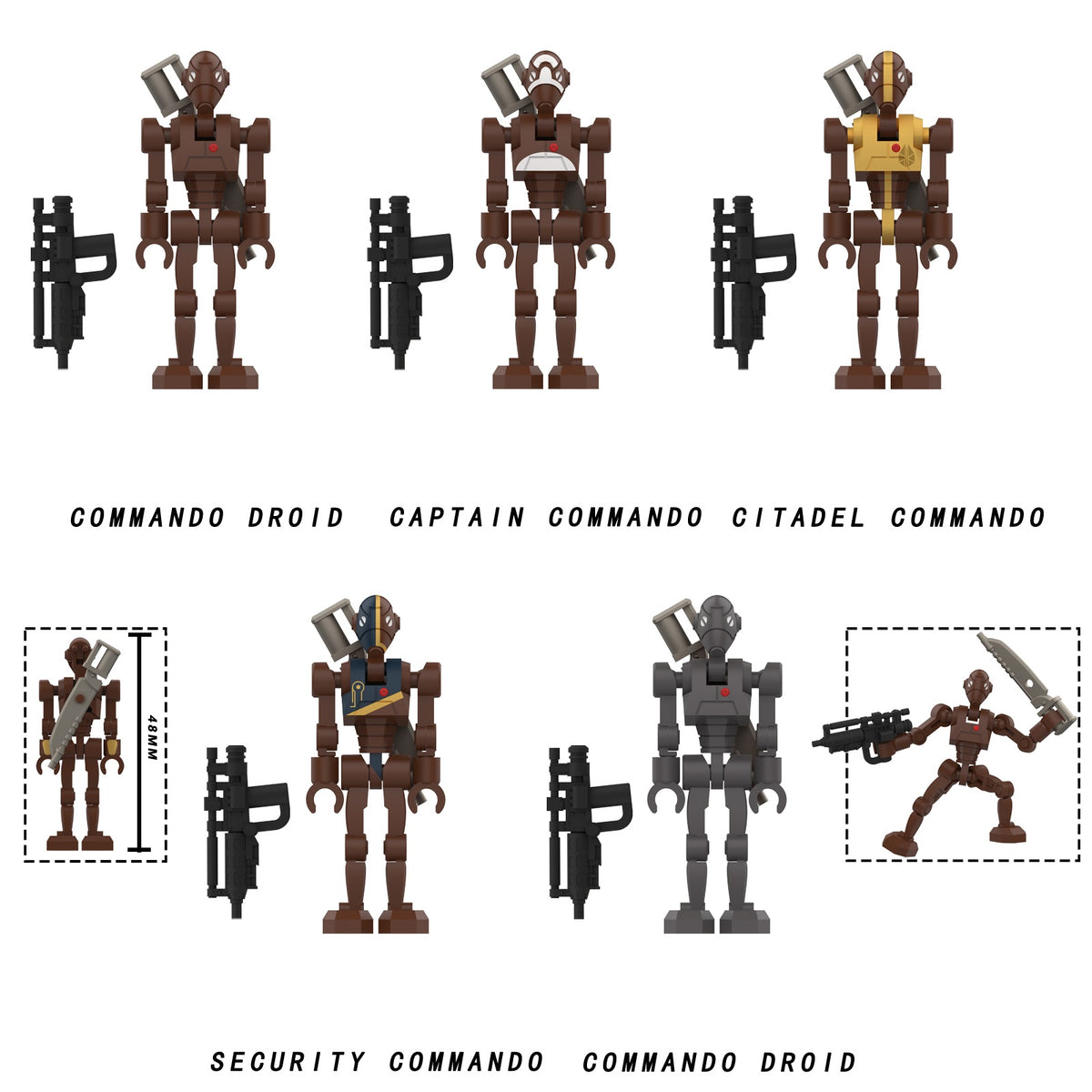 Star Wars Commando Droids with Rotating Arms and Movable Legs Custom Minifigures MY