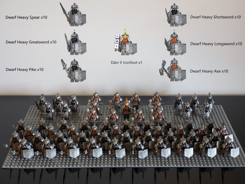 LOTR Dwarf Heavy Battalion Infantry Army 61 Minifigures Set