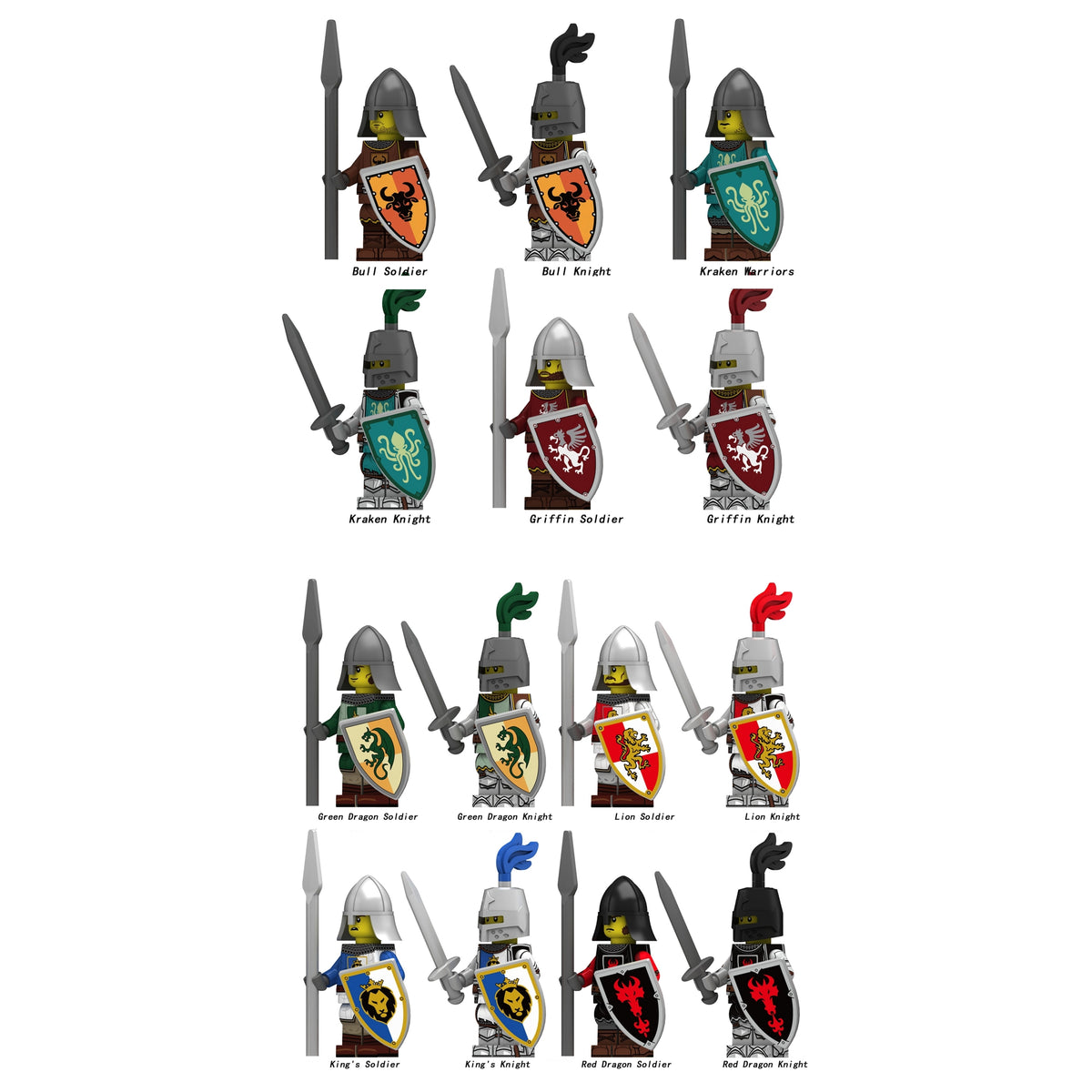 Medieval Knights Soldiers Army Custom Minifigures 2 N