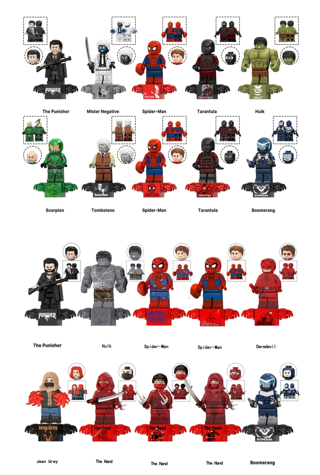 Marvel Super Heroes Spiderman Daredevil Punisher Custom Minifigures Assortment TV