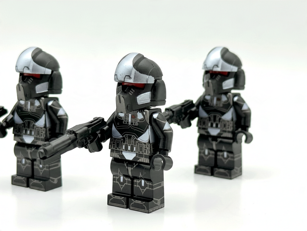 JMFCustoms Star Wars Phase 2 Shadow Clone Pilot minifigures in black and silver armor with blasters